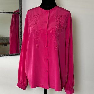 Vintage hot pink button up flower embroideries Eatonia blouse